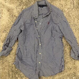 Ralph Lauren Blue and White Striped Button-Down Shirt